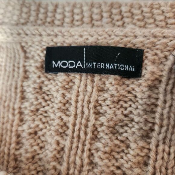 Moda International XL BeigeSnugFit WoolBlendCableKnit 3/4Sleeve Women’s Sweater - Picture 7 of 11